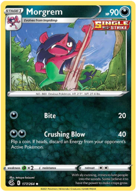 Pokemon Card Fusion Strike 177/264 Morgrem Uncommon