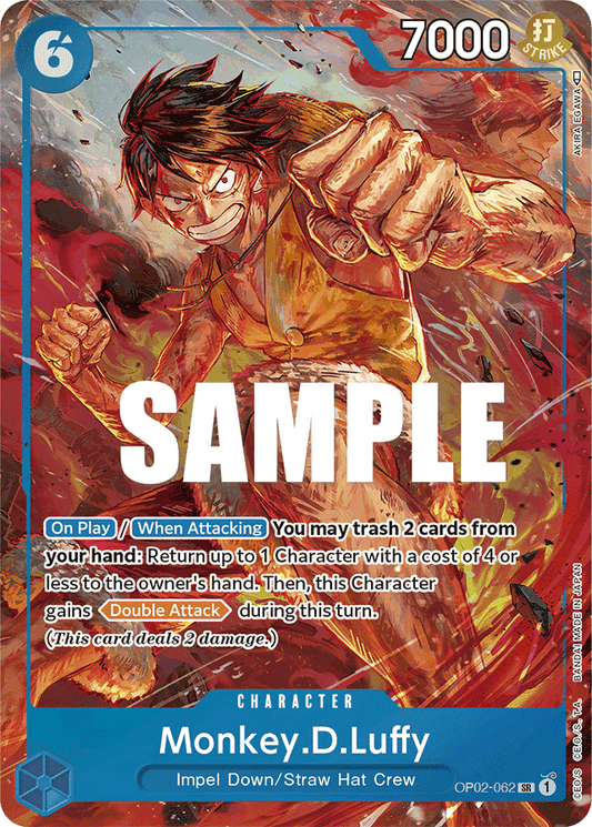 One Piece Card Paramount War Monkey.D.Luffy Alt Art OP02-062 SR