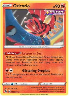 Pokemon Card Fusion Strike 042/264 42/264 Oricorio Rare