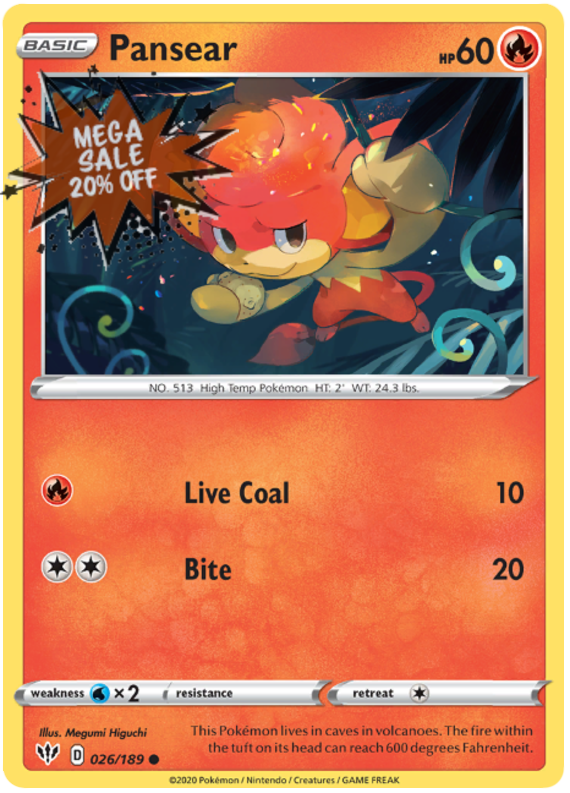 Pokemon Card Darkness Ablaze 26/189 026/189 Pansear Common