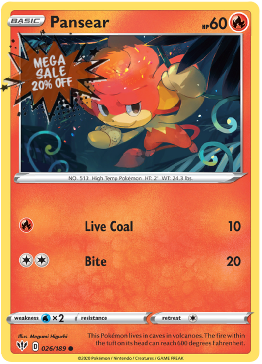 Pokemon Card Darkness Ablaze 26/189 026/189 Pansear Common