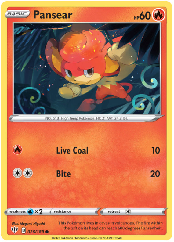 Pokemon Card Darkness Ablaze 26/189 026/189 Pansear Common