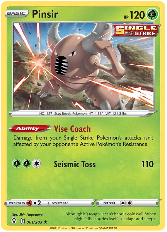 Pokemon Card Evolving Skies 1/203 001/203 Pinsir Rare