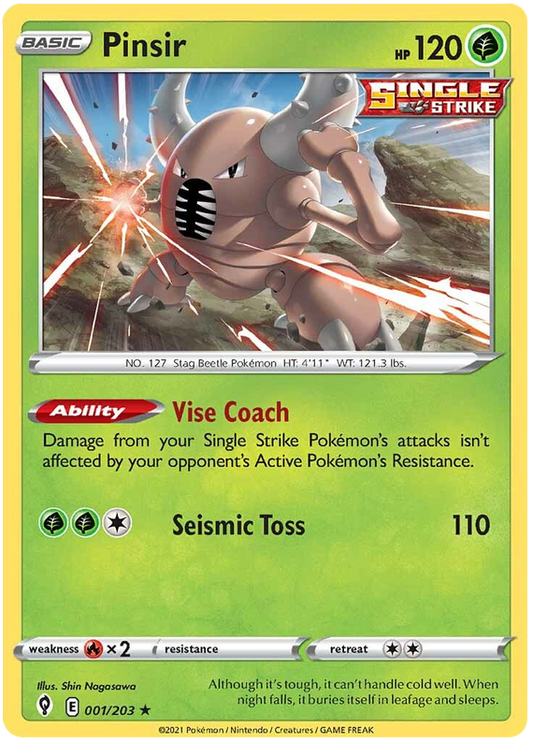 Pokemon Card Evolving Skies 1/203 001/203 Pinsir Rare