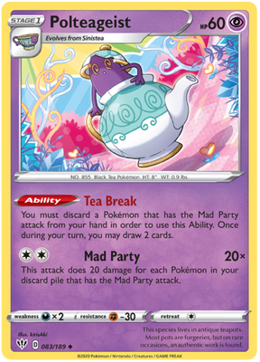 <transcy>Pokemon Card Darkness Ablaze 83/189 083/189 Polteageist Ikke almindelig</transcy>