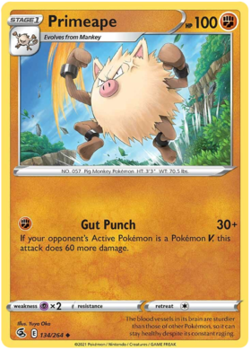 Pokemon Card Fusion Strike 134/264 Primeape Uncommon