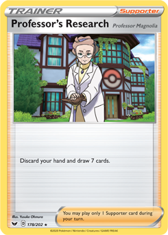 <transcy>Pokemon Card Sword and Shield 178/202 Professor&#39;s Research Supporter Sjælden</transcy>