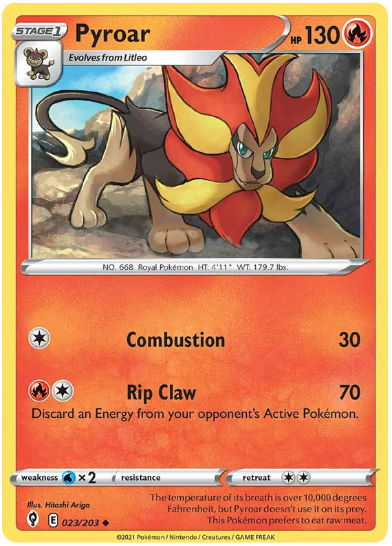 <transcy>Pokemon Card Evolving Skies 23/203 023/203 Pyroar Gelegentlich</transcy>