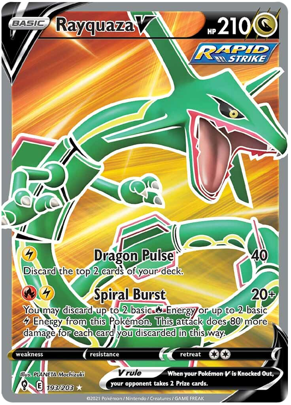 لعبة Pokemon Card Evolution Skies 193/203 193/203 Rayquaza V Full Art * M *