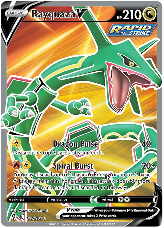 لعبة Pokemon Card Evolution Skies 193/203 193/203 Rayquaza V Full Art * M *