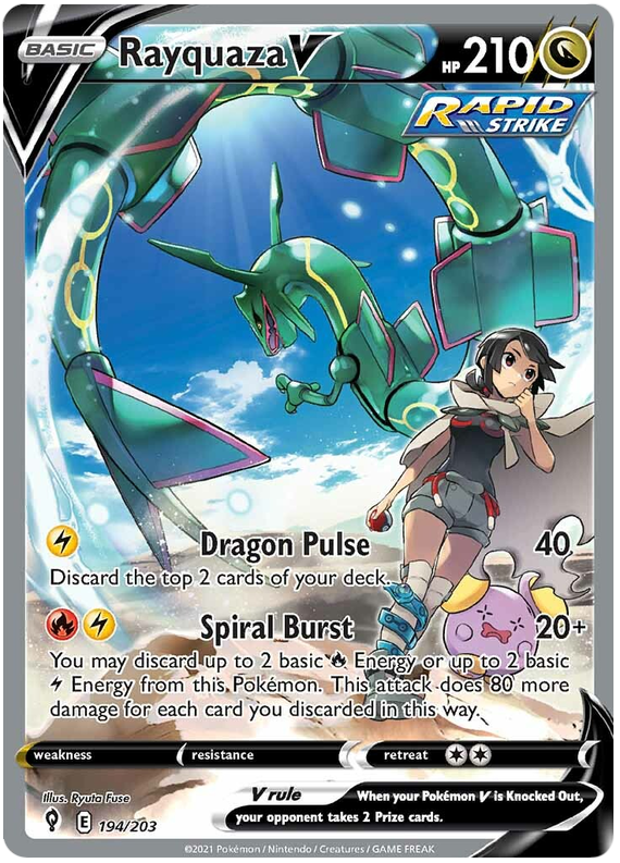 لعبة Pokemon Card Evolution Skies 194/203 194/203 Rayquaza V Full Art * M *