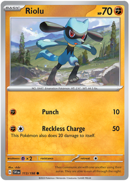 Pokemon Card Scarlet & Violet 113/198 Riolu Common *MINT*