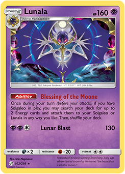 <transcy>Pokemon Card Cosmic Eclipse 102/236 Lunala Holo Sjælden</transcy>