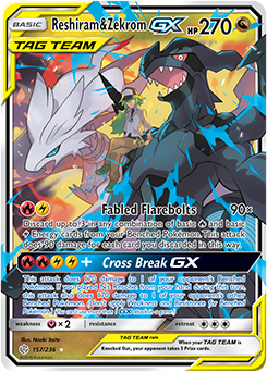 <transcy>Pokemon Card Cosmic Eclipse 157/236 Reshiram &amp; Zekrom Tag Team GX Ultra Sjælden</transcy>