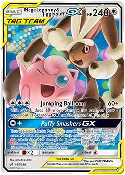 <transcy>Pokemon Card Cosmic Eclipse 165/236 Mega Lopunny &amp; Jigglypuff Tag Team GX Ultra Sjælden</transcy>