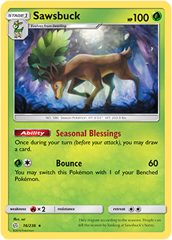 <transcy>Pokemon Card Cosmic Eclipse 016/236 16/236 Sawsbuck Holo Sjælden</transcy>