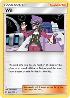 Pokemon Card Cosmic Eclipse 208/236 Will Supporter Uncommon