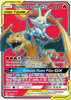 Pokemon Card Cosmic Eclipse 212/236 Charizard & Braixen Tag Team GX Full Art