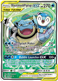 Pokemon Card Cosmic Eclipse 215/236 Blastoise & Piplup Tag Team GX Full Art