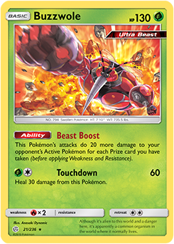 <transcy>Pokemon Card Cosmic Eclipse 021/236 21/236 Buzzwole Holo Sjælden</transcy>