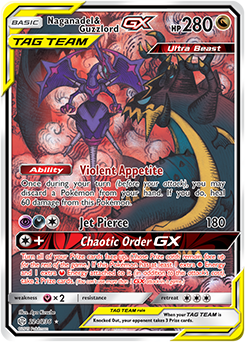 Pokemon Card Cosmic Eclipse 224/236 Naganadel & Guzzlord Tag Team GX Full Art