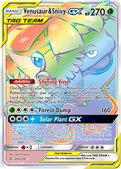 <transcy>Pokemon Card Cosmic Eclipse 249/236 Venusaur &amp; Snivy Tag Team GX Hyper Sjælden</transcy>