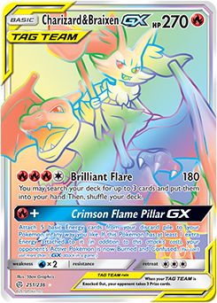 Pokemon Card Cosmic Eclipse 251/236 Charizard & Braixen Tag Team GX Hyper Rare