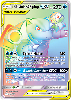 Pokemon Card Cosmic Eclipse 253/236 Blastoise & Piplup Tag Team GX Hyper Rare