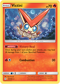 <transcy>Pokemon Card Cosmic Eclipse 030/236 30/236 Victini Holo Sjælden</transcy>
