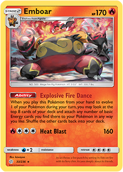 <transcy>Pokemon Card Cosmic Eclipse 033/236 33/236 Emboar Sjælden</transcy>
