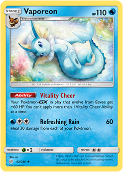 <transcy>Pokemon Card Cosmic Eclipse 042/236 42/236 Vaporeon Ikke almindelig</transcy>