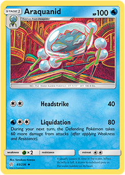 <transcy>Pokemon Card Cosmic Eclipse 065/236 65/236 Araquanid Ikke almindelig</transcy>