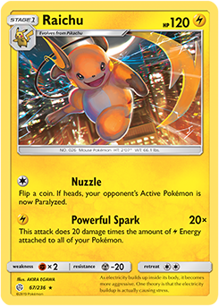 <transcy>Pokemon Card Cosmic Eclipse 067/236 67/236 Raichu Sjælden</transcy>