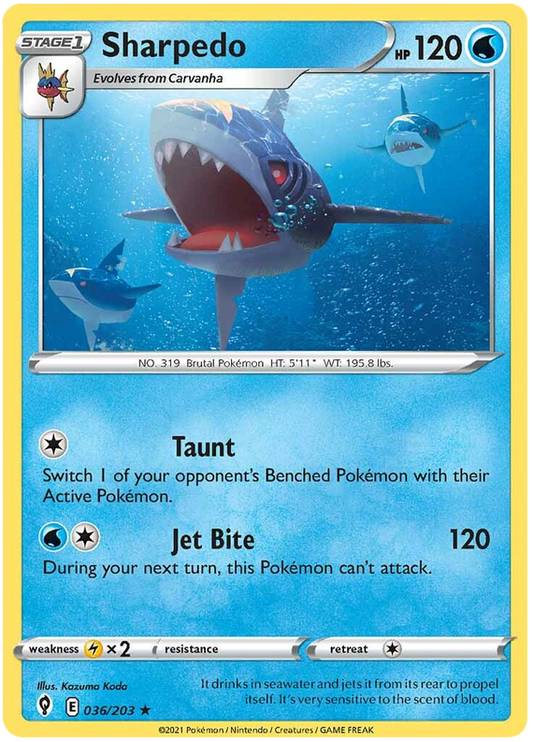 Pokemon Card Evolving Skies 36/203 036/203 Sharpedo Rare