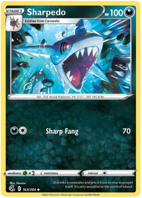 Pokemon Card Fusion Strike 163/264 Sharpedo Uncommon