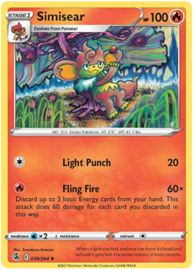 Pokemon Card Fusion Strike 038/264 38/264 Simisear Uncommon