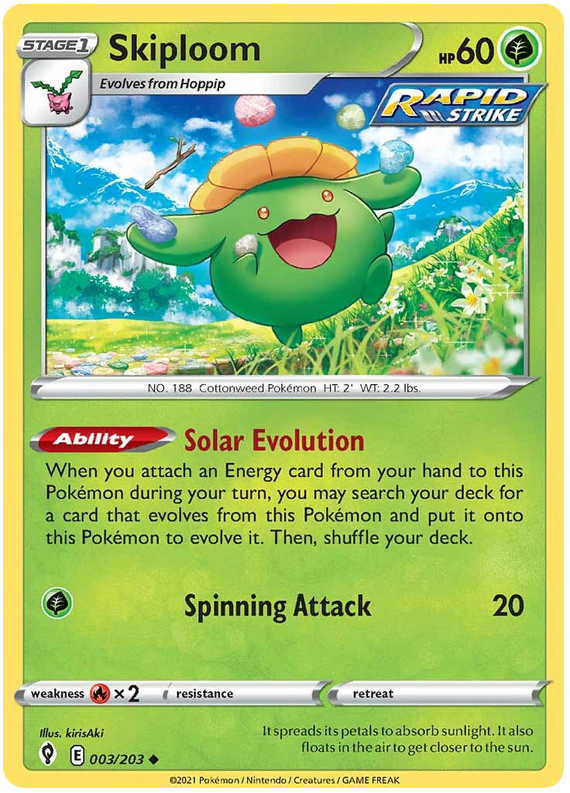 <transcy>Pokemon Card Evolving Skies 3/203 003/203 Skiploom Gelegentlich</transcy>