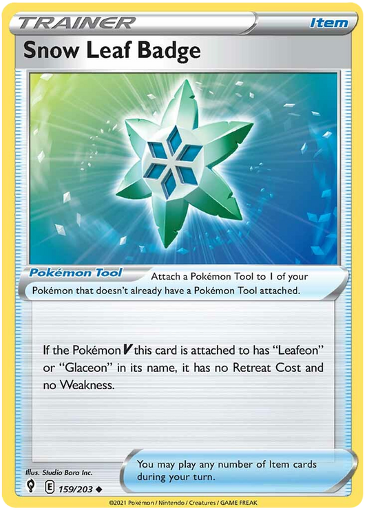 Pokemon Card Evolving Skies 159/203 159/203 Snow Leaf Badge Item Uncommon