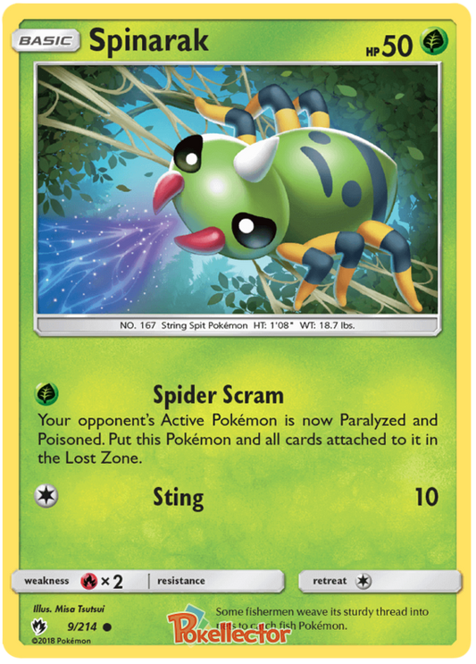 Pokemon Card Lost Thunder 9/214 009/214 Spinarak Common *MINT*
