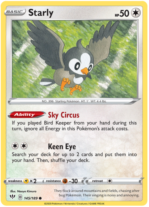 <transcy>Pokemon Card Darkness Alaze 145/189 145/189 Starly Common</transcy>