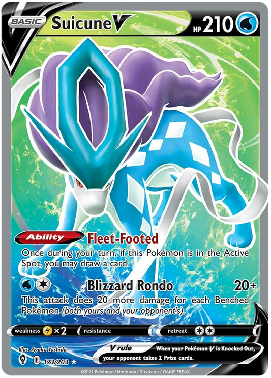 لعبة Pokemon Card Evolution Skies 173/203 173/203 Suicune V Full Art * M *