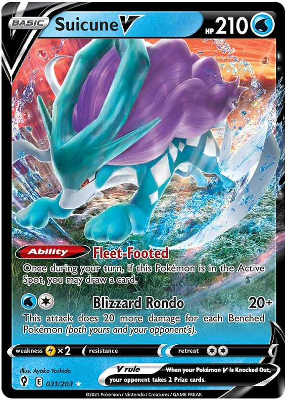 لعبة Pokemon Card Evolution Skies 31/203 031/203 Suicune V Ultra Rare * M *