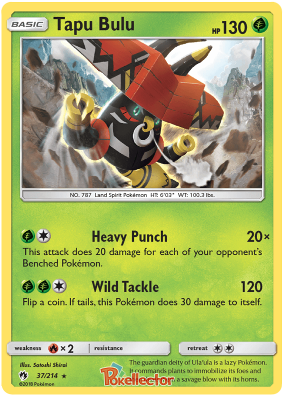 Pokemon Card Lost Thunder 37/214 037/214 Tapu Bulu Holo Rare *MINT*