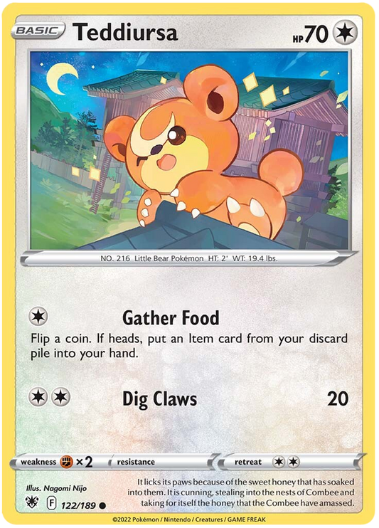 Pokemon Card Astral Radiance 122/189 Teddiursa Common