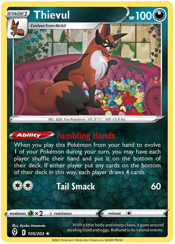 Pokemon Card Evolving Skies 105/203 105/203 Thievul Rare