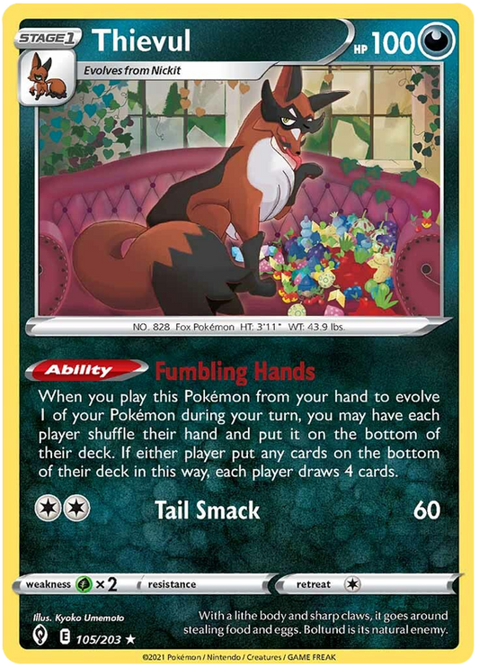 Pokemon Card Evolving Skies 105/203 105/203 Thievul Rare