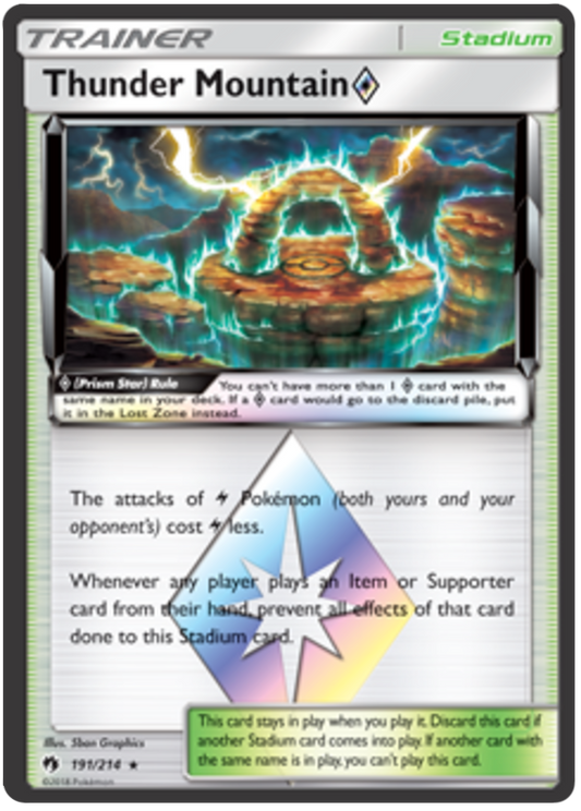 Pokemon Card Lost Thunder 191/214 Thunder Mountain Prism Star Stadium Prism Rare *MINT*