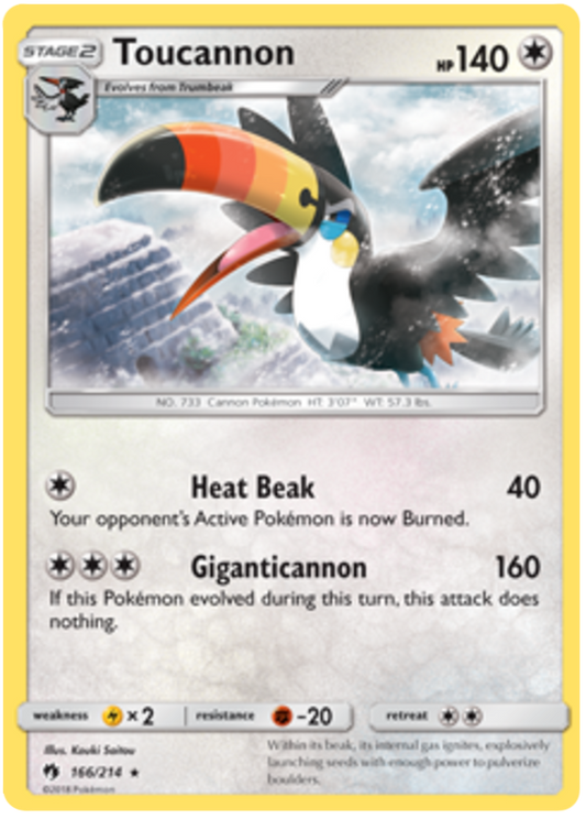 Pokemon Card Lost Thunder 166/214 Toucannon Rare *MINT*
