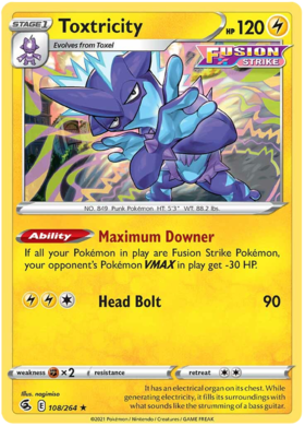 Pokemon Card Fusion Strike 108/264 Toxtricity Holo Rare