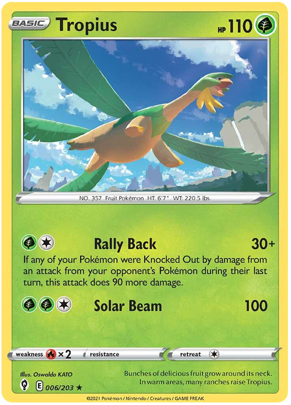 Pokemon Card Evolving Skies 6/203 006/203 Tropius Rare